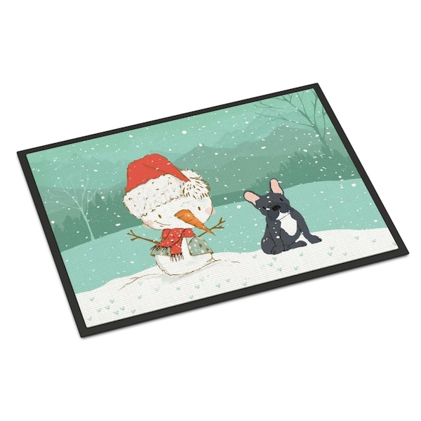Carolines Treasures 18 x 27 in. Black French Bulldog Snowman Christmas Indoor or Outdoor Mat CK2085MAT - main